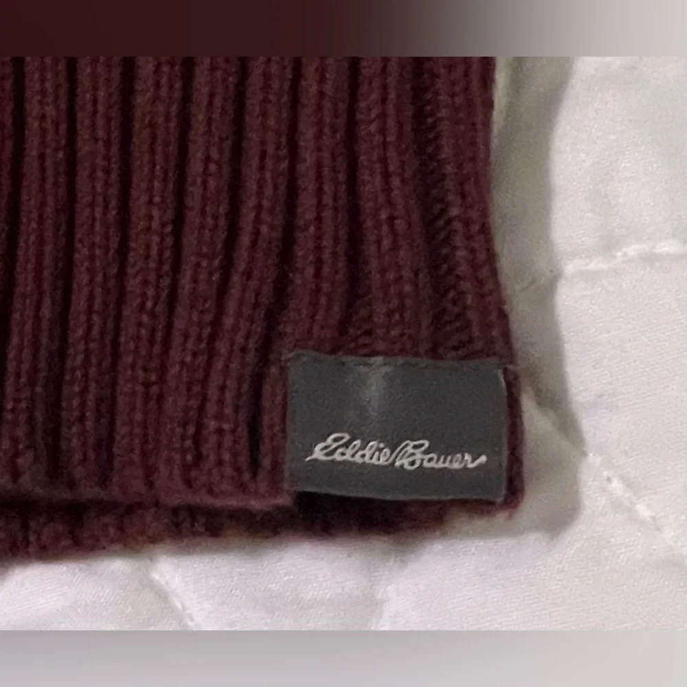 Eddie Bauer two button pullover sweater 100% cotton rust/burgundy Size Large - Picture 8 of 10